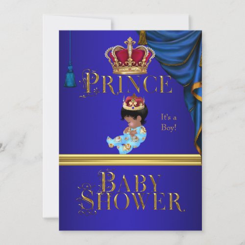 Elegant Baby Shower Boy Blue Little Prince Crown 3 Invitation