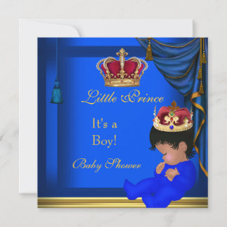Elegant Baby Shower Boy Blue Little Prince Crown 5 Invitation