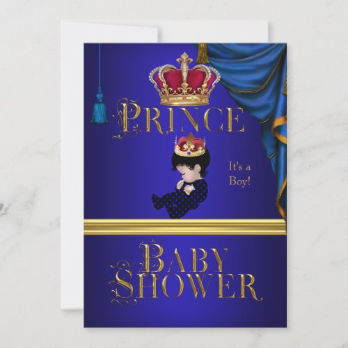 Elegant Baby Shower Boy Blue Little Prince Crown Invitation