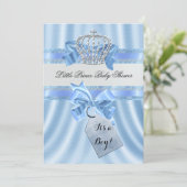 Elegant Baby Shower Boy Blue Little Prince Crown Invitation (Standing Front)