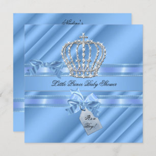 Elegant Baby Shower Boy Blue Little Prince Crown Invitation