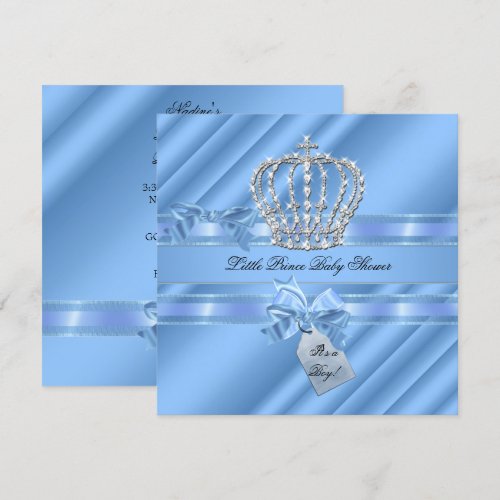 Elegant Baby Shower Boy Blue Little Prince Crown Personalized Invites