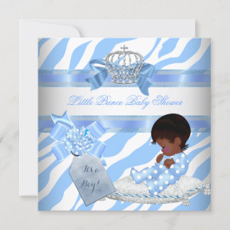 Elegant Baby Shower Boy Blue Zebra Prince Ethnic Invitation
