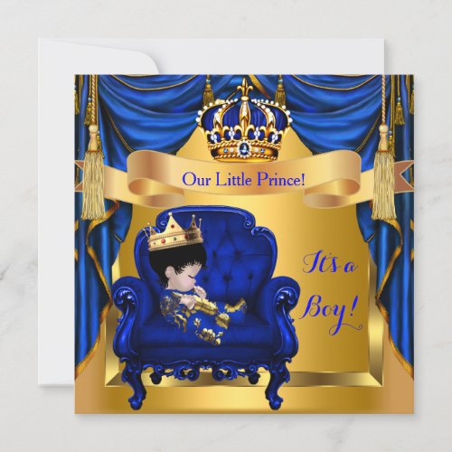 Elegant Baby Shower Boy Prince Royal Blue Gold ASI Invitation