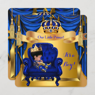 Elegant Baby Shower Boy Prince Royal Blue Gold Invitation