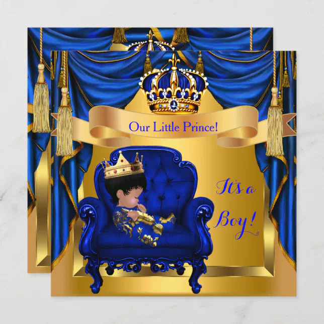 Elegant Baby Shower Boy Prince Royal Blue Gold Invitation | Zazzle