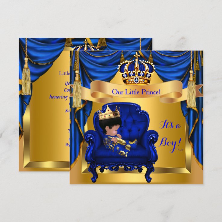 Elegant Baby Shower Boy Prince Royal Blue Gold Invitation Zazzle