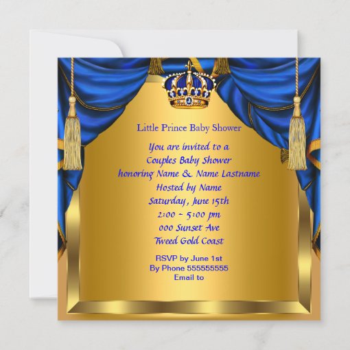 Elegant Baby Shower Boy Prince Royal Blue Gold Invitation Zazzle