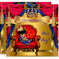 Elegant Baby Shower Boy Prince Royal Blue Red Gold Invitation