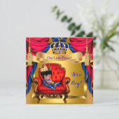 Elegant Baby Shower Boy Prince Royal Blue Red Gold Invitation (Standing Front)