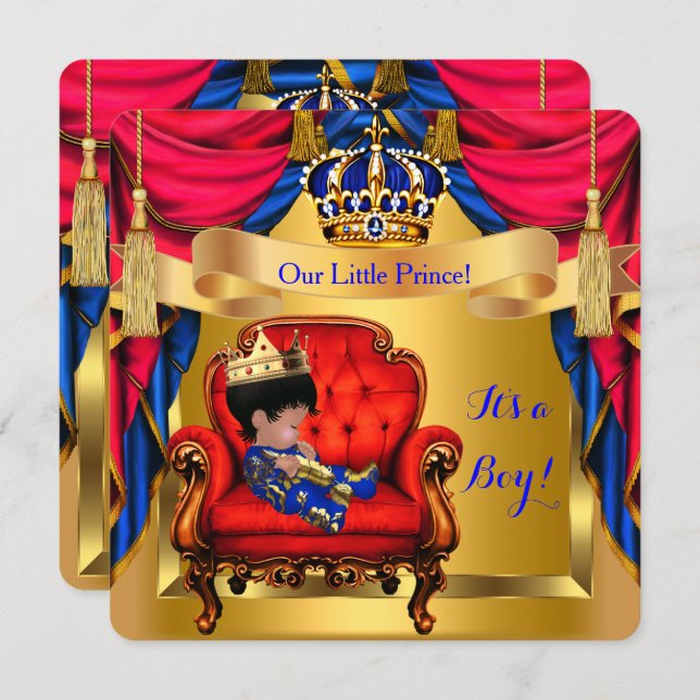Elegant Baby Shower Boy Prince Royal Blue Red Gold Invitation (Front/Back)
