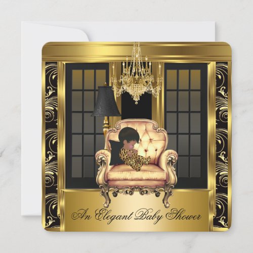 Elegant Baby Shower Chandelier Gold Chair 3A Invitation
