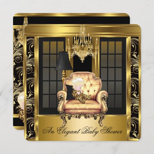 Elegant Baby Shower Chandelier Gold Chair Invitation