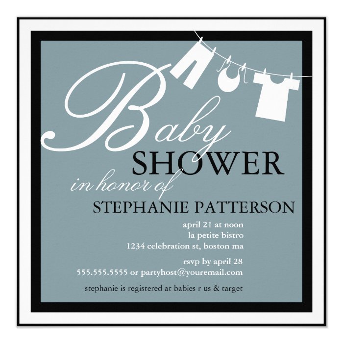 Elegant Baby Shower Clothes Line Blue Invitation