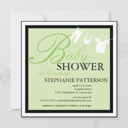 Elegant Baby Shower Clothes Line Green Invitation