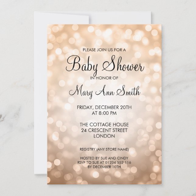 Elegant Baby Shower Copper Glitter Lights Invitation (Front)