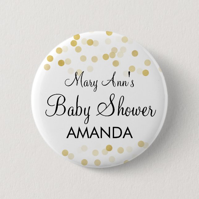 Elegant Baby Shower Faux Gold Foil Glitter Lights Button (Front)