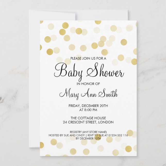 Elegant Baby Shower Faux Gold Foil Glitter Lights Invitation (Front)