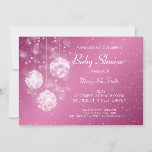 Elegant Baby Shower Festive Baubles Pink Invitation