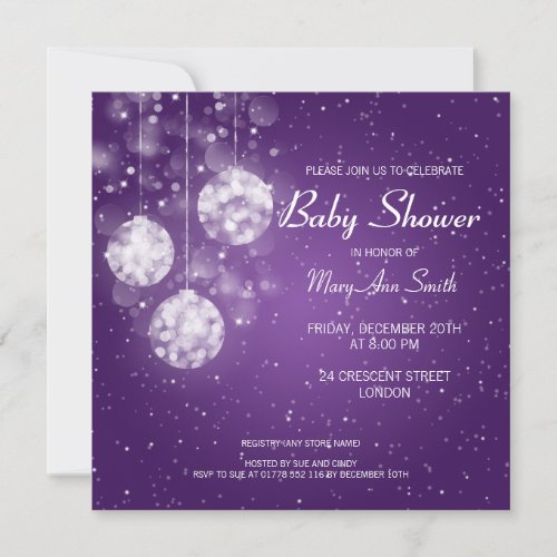 Elegant Baby Shower Festive Baubles Purple Invitations