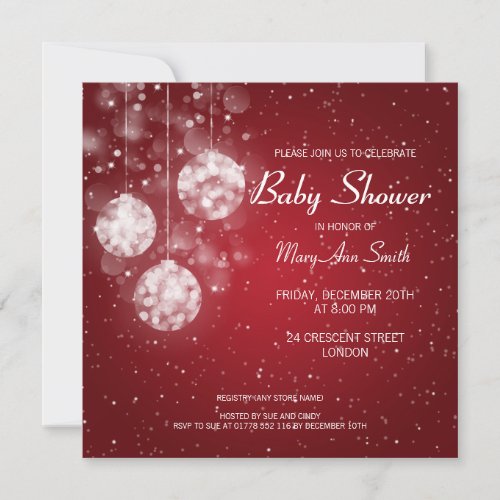 Elegant Baby Shower Festive Baubles Red Custom Invitations