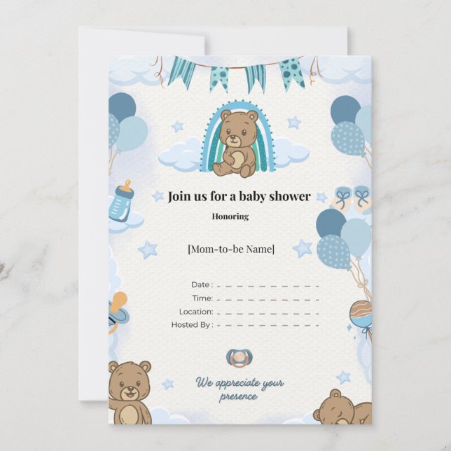 Elegant Baby Shower Flat Announcement Card  (Front)