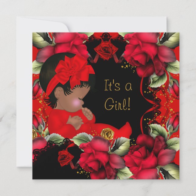 Elegant Baby Shower Girl Red Rose Flowers Invitation (Front)