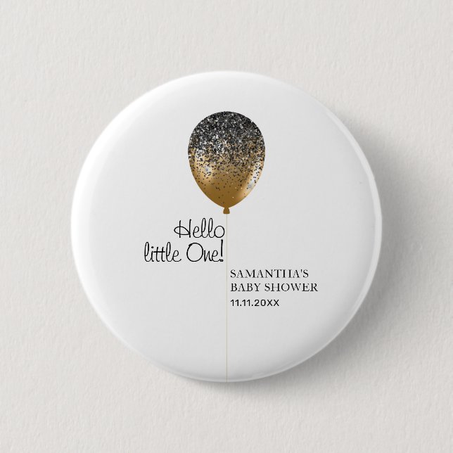 Elegant Baby Shower Gold Balloon Button (Front)