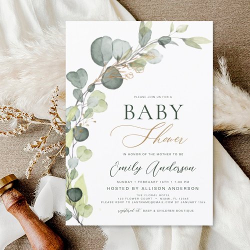 Elegant Baby Shower Greenery Eucalyptus Invitation