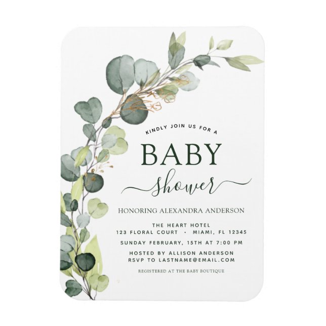 Elegant Baby Shower Greenery Eucalyptus Magnet (Vertical)