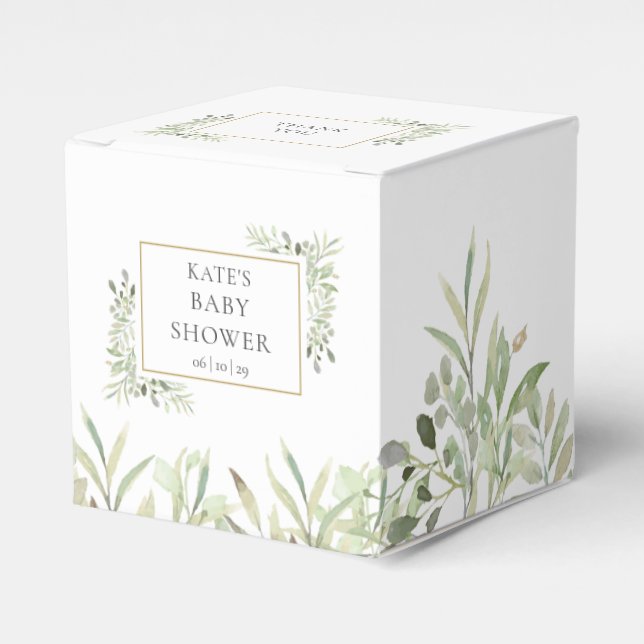 Elegant Baby Shower Greenery Foliage Favor Box (Front Side)