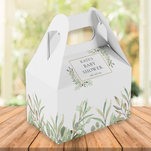 Elegant Baby Shower Greenery Leaves Favor Box