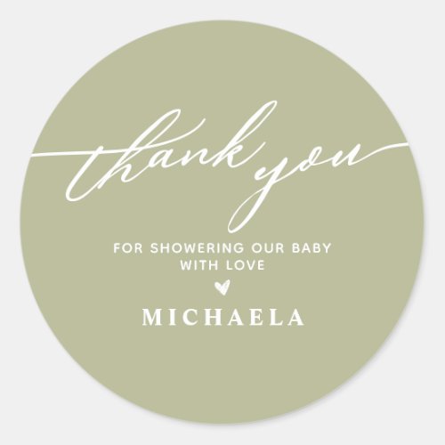 Elegant Baby Shower Handwritten Script Thank You Classic Round Sticker