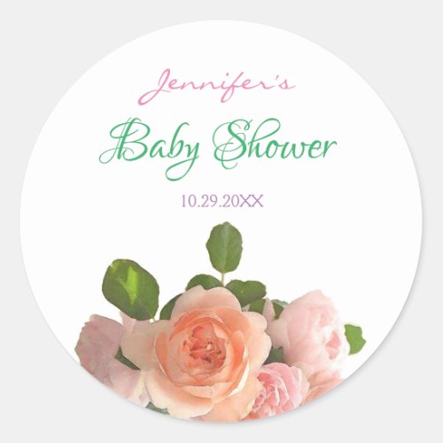 Elegant Baby Shower Handwritten Watercolor Flowers Classic Round Sticker