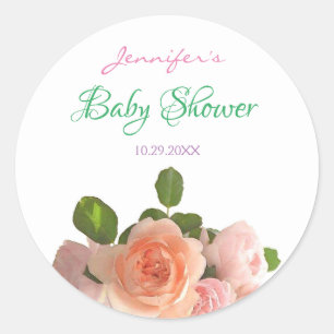 Elegant Baby Shower Handwritten Watercolor Flowers Classic Round Sticker