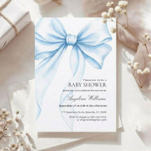 Elegant Baby Shower Invitation with a Blue Bow.