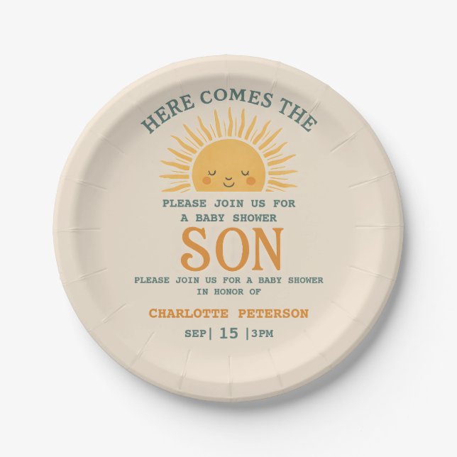 Elegant Baby Shower Invitation with Family Name  Paper Plates (Front)
