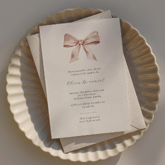 Elegant baby shower invitation with pink ribbon