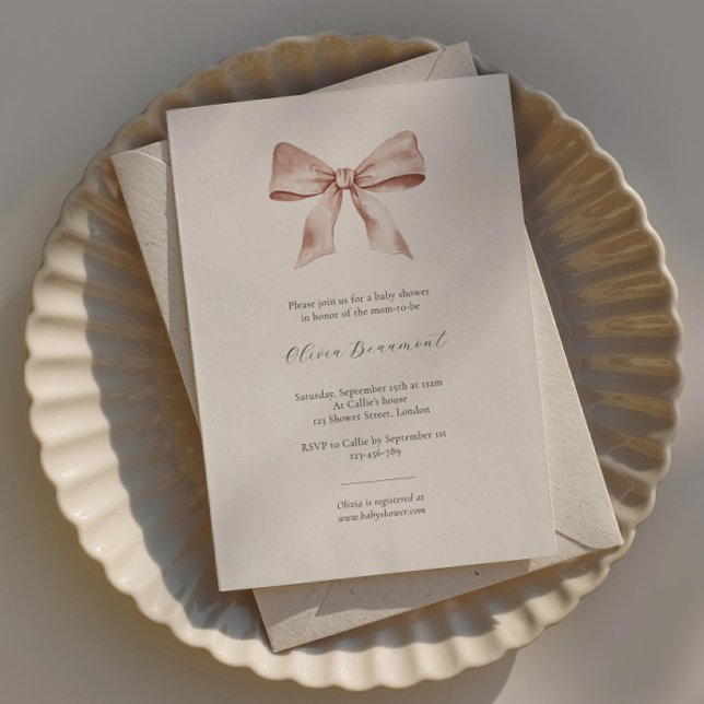 Elegant baby shower invitation with pink ribbon (Creator Uploaded)