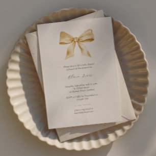 Elegant baby shower invitation with yellow ribbon