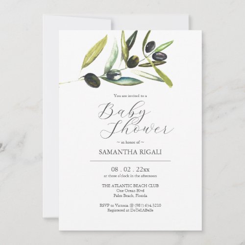 Elegant Baby Shower Invitations Watercolor Olive