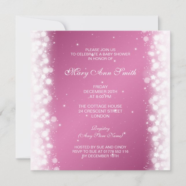 Elegant Baby Shower Magic Sparkle Pink Invitation (Front)