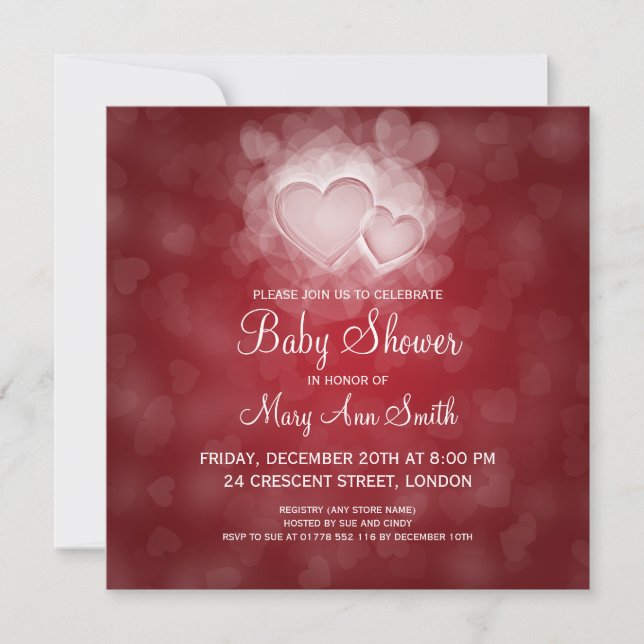 Elegant Baby Shower Modern Hearts Red Invitation (Front)