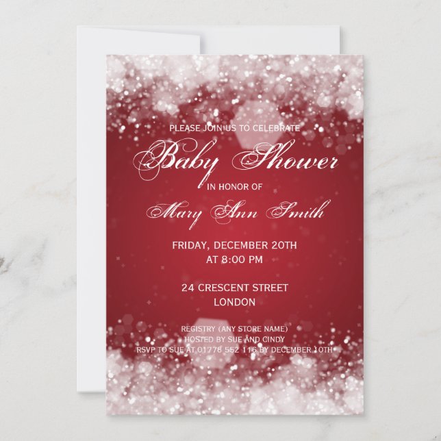Elegant Baby Shower Night Sparkle Red Invitation (Front)
