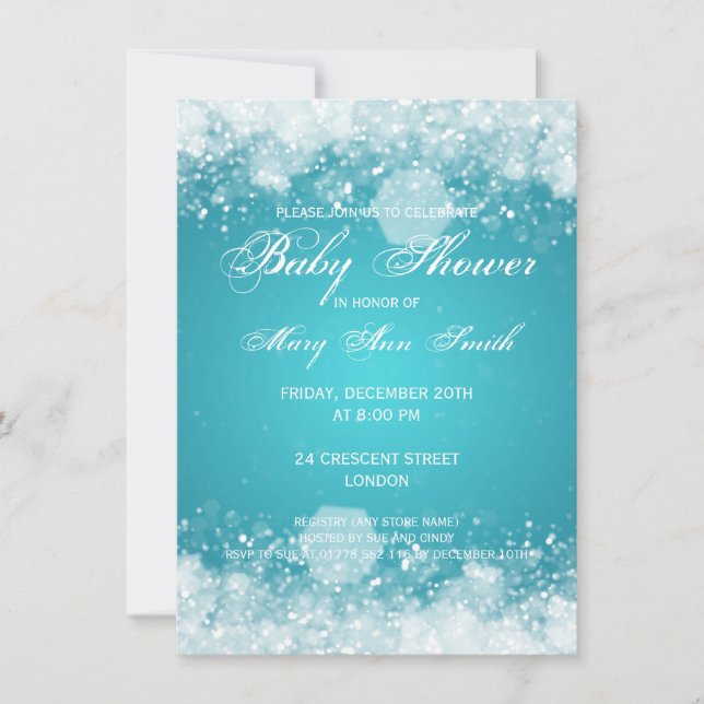 Elegant Baby Shower Night Sparkle Turquoise Invitation (Front)