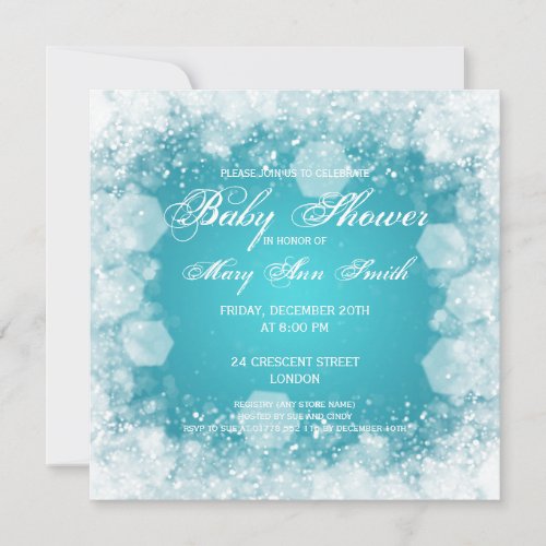 Elegant Baby Shower Night Sparkle Turquoise Invites