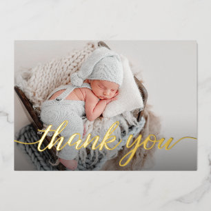 Elegant Baby shower photo thank you Script Foil Invitation