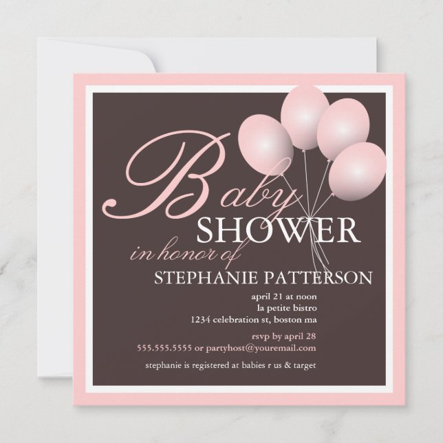 Elegant Baby Shower Pink Balloons Invitation (Front)