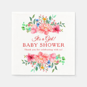 Elegant Baby Shower Pink Rose Flower Napkins