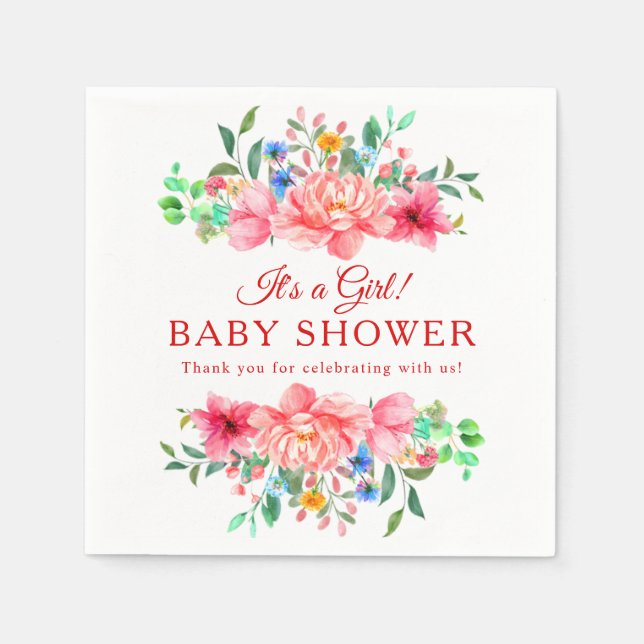 Elegant Baby Shower Pink Rose Flower Napkins (Front)